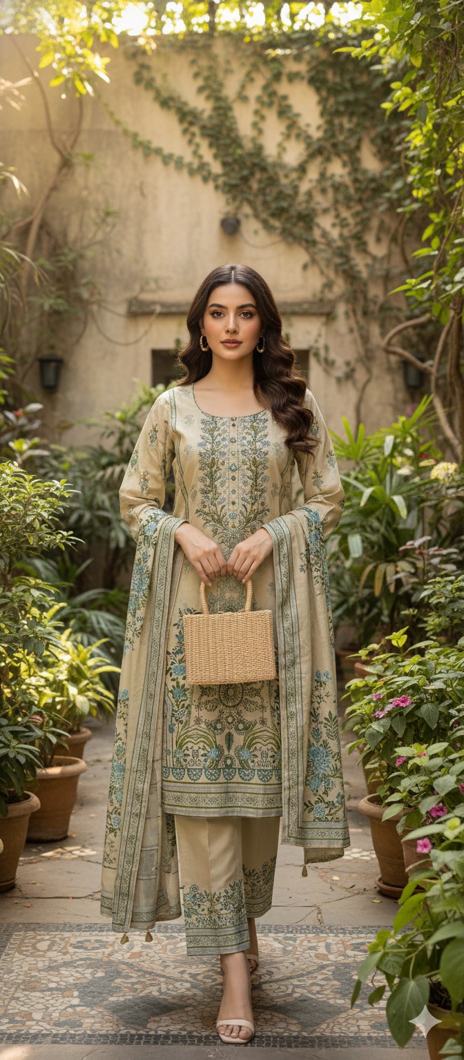 Embroidered Pastel Haveli Set