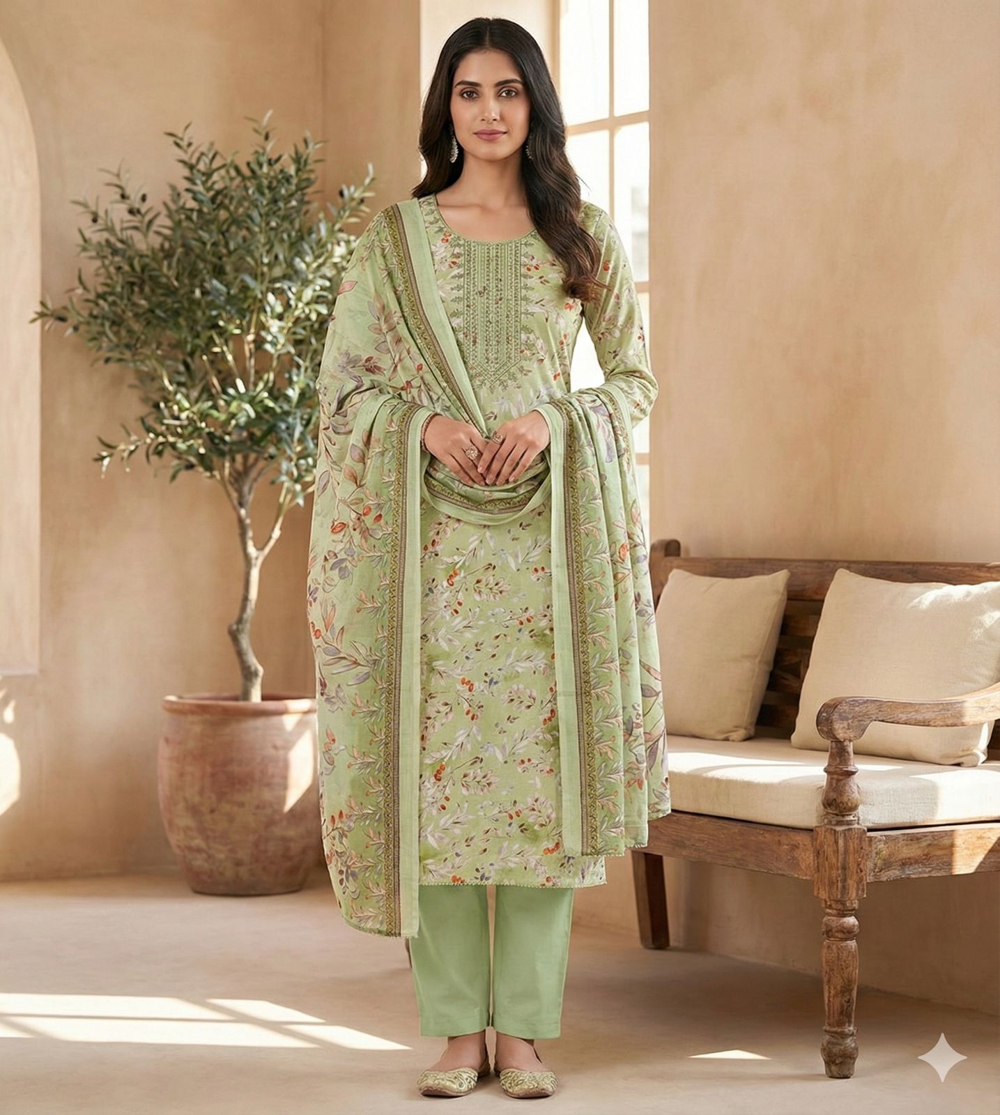 Sage Leaf Print Suit