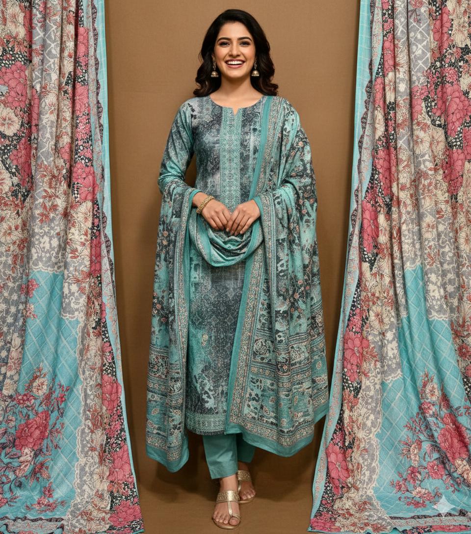Teal Digital Print Suit